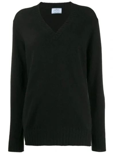 Shop Prada V-neck Cashmere Jumper In Black