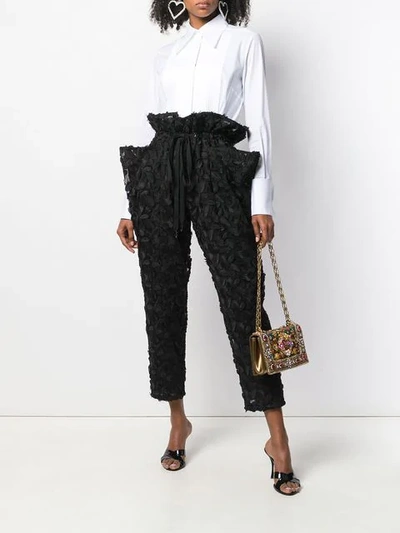 Shop Dolce & Gabbana Embroidered Paperbag Waist Cropped Trousers - Black