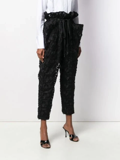 Shop Dolce & Gabbana Embroidered Paperbag Waist Cropped Trousers - Black