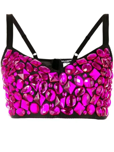 Shop Dolce & Gabbana Rhinestone Bralette Top In Pink