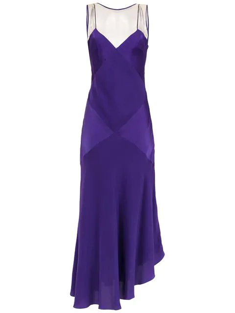 Mara Mac Long Silk Dress In Purple | ModeSens