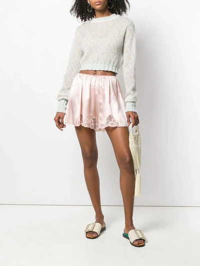 Shop Stella Mccartney Lace Trim Satin Shorts In Pink