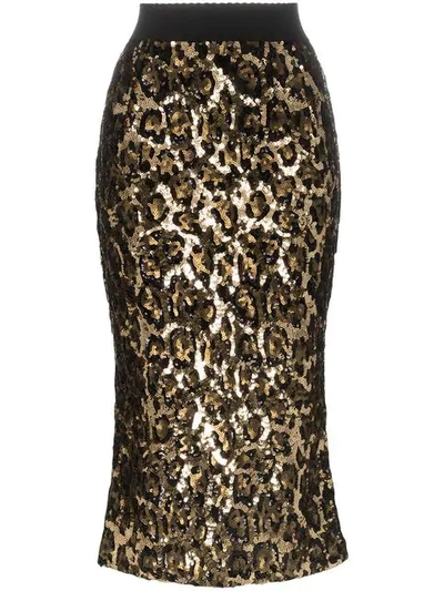 Shop Dolce & Gabbana Paillettenrock Mit Leopardenmuster In Metallic