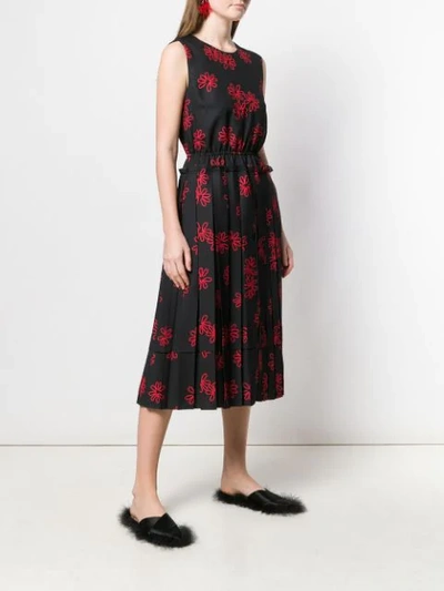 Shop Simone Rocha Pleated Floral Print Dress In Black Red