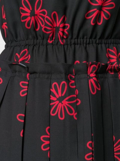 Shop Simone Rocha Pleated Floral Print Dress In Black Red