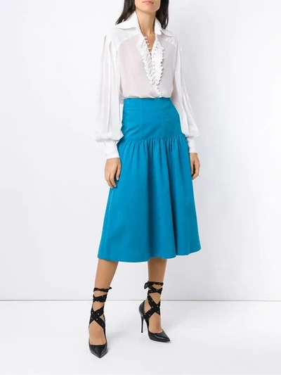 Shop Andrea Bogosian Midi Denim Skirt In Blue