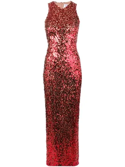 Shop Galvan Long Sequin Dress In Red