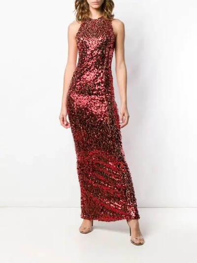 Shop Galvan Long Sequin Dress In Red