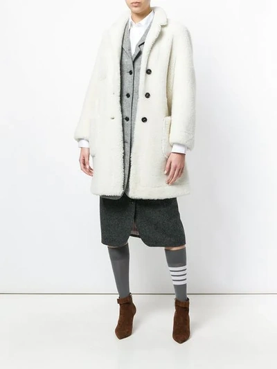 Shop Thom Browne Reversible Dyed Shearling Sack Overcoat In White