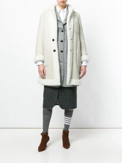 Shop Thom Browne Reversible Dyed Shearling Sack Overcoat In White