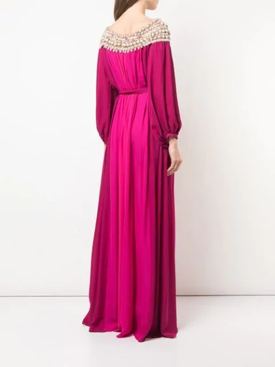 Shop Marchesa Embellished Neckline Dress In Pink