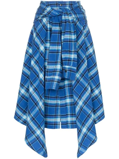 ADAPTATION DRAPE CHECKED MIDI-SKIRT - 蓝色