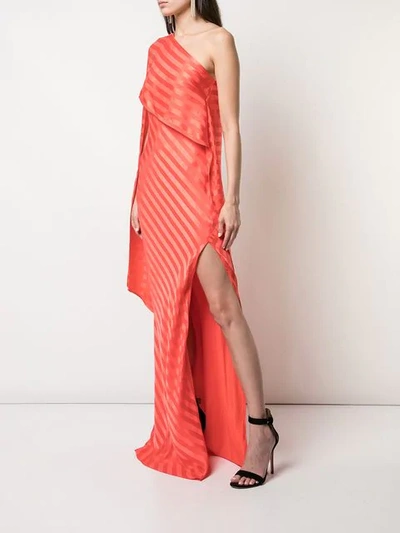 Shop Michelle Mason One-shoulder Cape Gown In Red