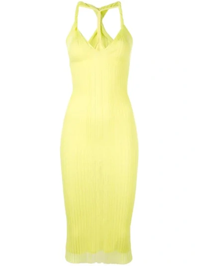 Shop Dion Lee Sheer Knit Midi Tank Dress In Yellow
