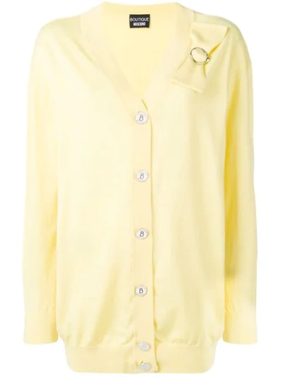 Shop Boutique Moschino Bow Detail Cardigan In Yellow