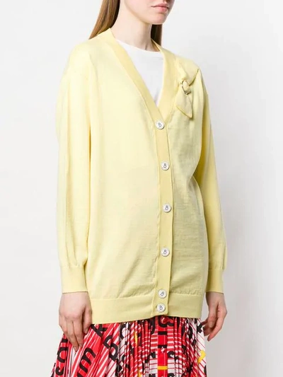 Shop Boutique Moschino Bow Detail Cardigan In Yellow