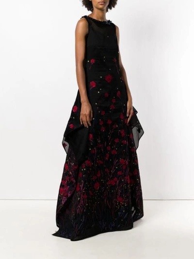 Shop Talbot Runhof Poppy Embroidered Tulle Dress In Black