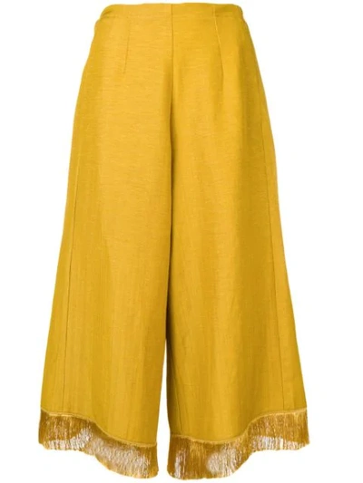Shop Forte Forte Fringe Hem Flared Trousers In Yellow