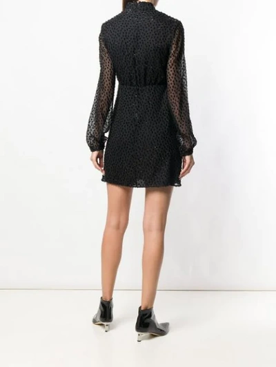 Saint Laurent Metallic Star Long Sleeve Tie Neck Silk Minidress In Black