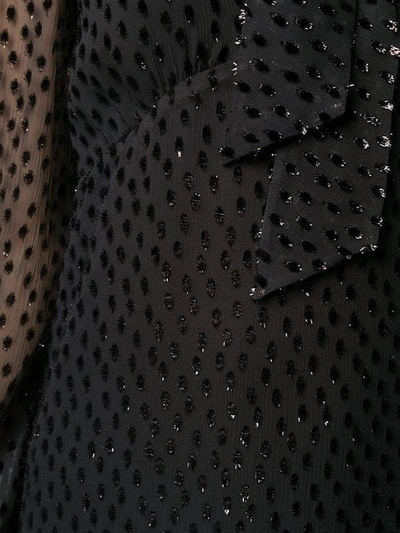 Saint Laurent Metallic Star Long Sleeve Tie Neck Silk Minidress In Black