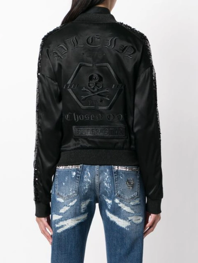 Shop Philipp Plein Embroidered Satin Bomber Jacket In Black