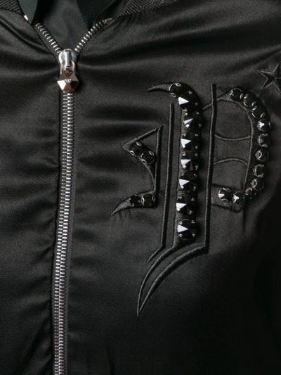 Shop Philipp Plein Embroidered Satin Bomber Jacket In Black