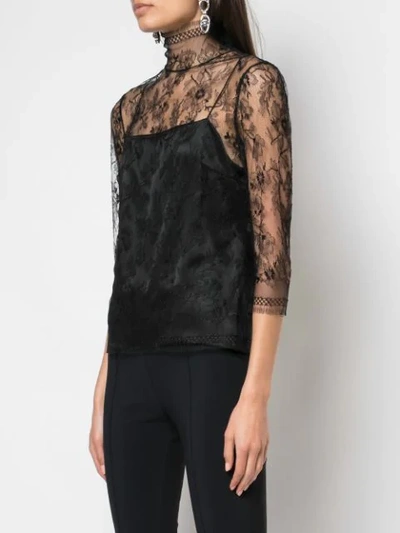 Shop Adam Lippes Lace High Neck Top In Black