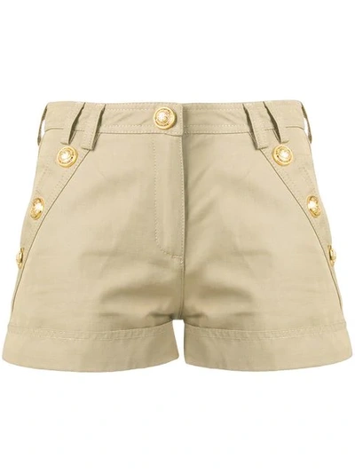 Shop Balmain Button Embellished Shorts In Neutrals