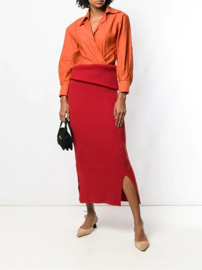 Shop Jacquemus Ribbed Side Slit Maxi Skirt - Red