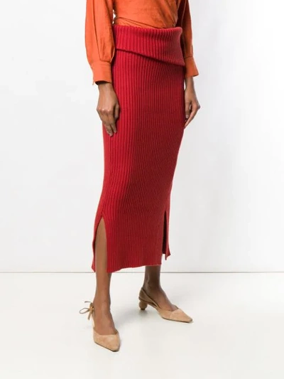 Shop Jacquemus Ribbed Side Slit Maxi Skirt - Red