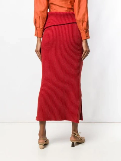 Shop Jacquemus Ribbed Side Slit Maxi Skirt - Red