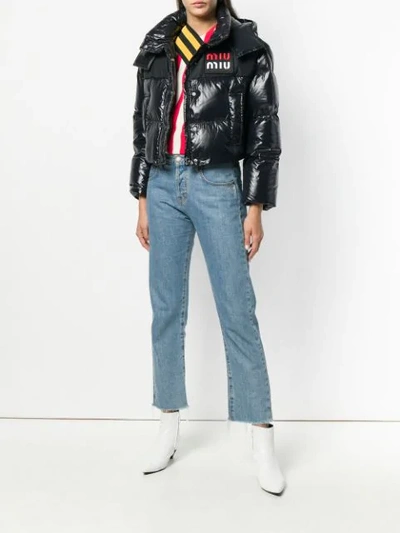 Shop Miu Miu Cropped Puffer Jacket In Black