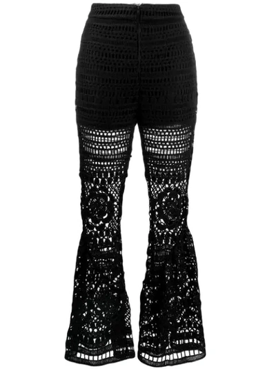 Shop Self-portrait Crochet Trousers In Black