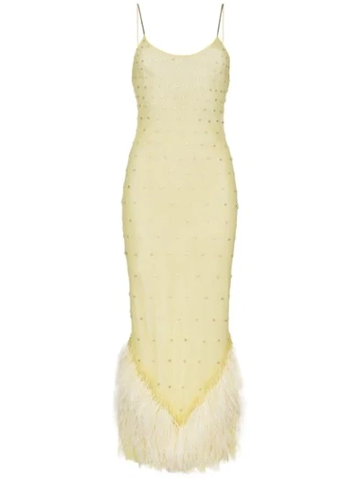Shop Attico Feather Hem Slip Dress In Yellow