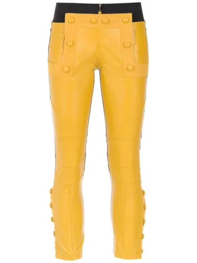 Shop Andrea Bogosian Leather Skinny Trousers In Yellow