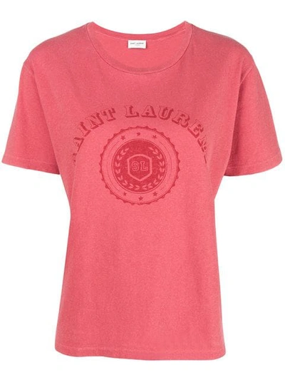 Shop Saint Laurent Logo Crest T-shirt In Pink