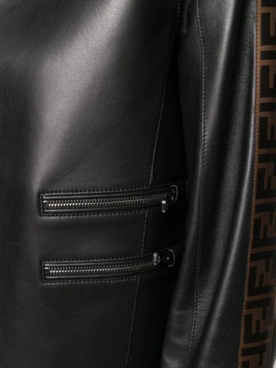 Shop Fendi Ff Logo Leather Jacket In Black