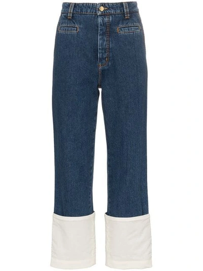 Shop Loewe Mid Rise Wide-leg Contrast Cuff Jeans - Blue