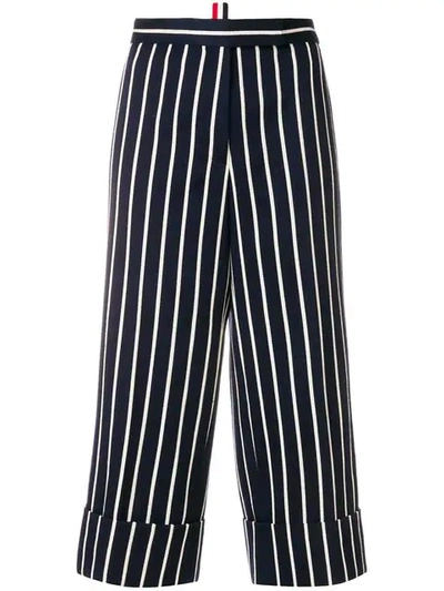 Shop Thom Browne Chenille Banker Stripe Cotton Blend Straight Leg Trouser In Blue