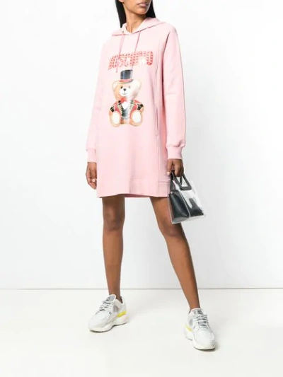 Shop Moschino Bear Print Hooded Dress In 3224 Pink