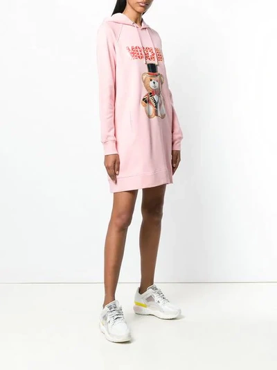 Shop Moschino Bear Print Hooded Dress In 3224 Pink
