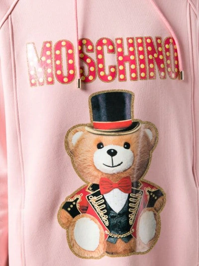 Shop Moschino Bear Print Hooded Dress In 3224 Pink
