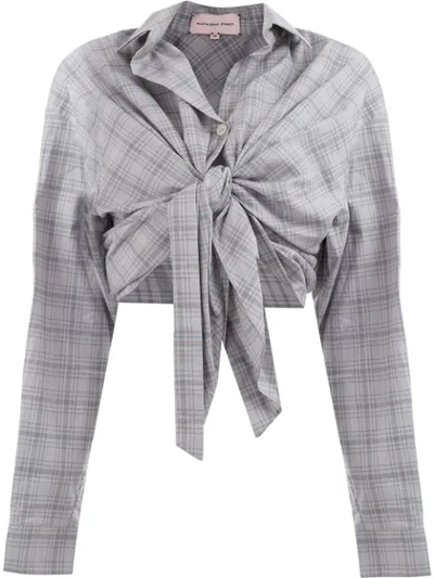 Shop Natasha Zinko Knot-detail Plaid Cropped Shirt In Grey
