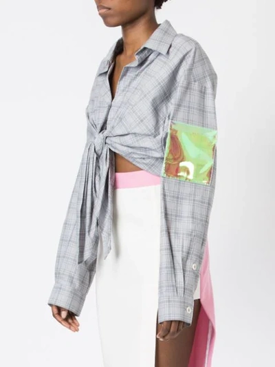 Shop Natasha Zinko Knot-detail Plaid Cropped Shirt In Grey