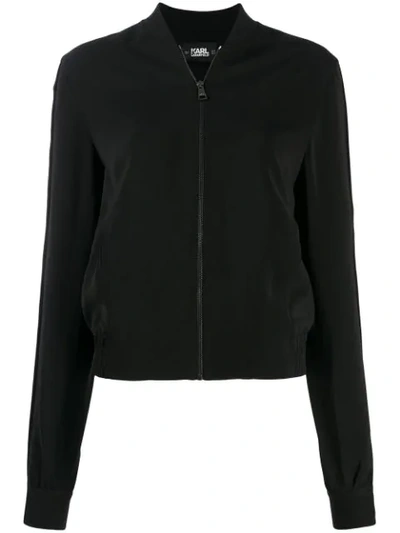 Shop Karl Lagerfeld Snap Sleeve Bomber Jacket In Black
