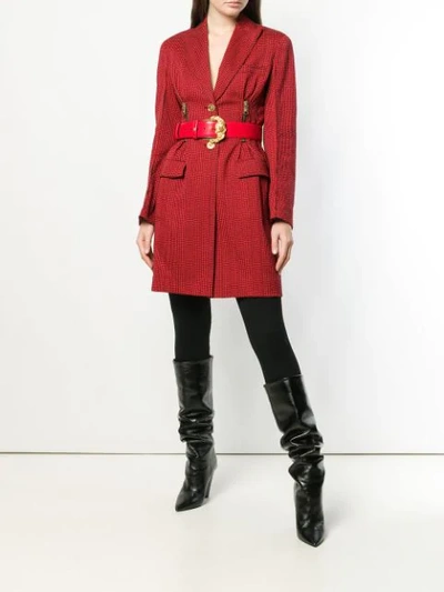 Shop Versace Patterned Single Breasted Coat In Red