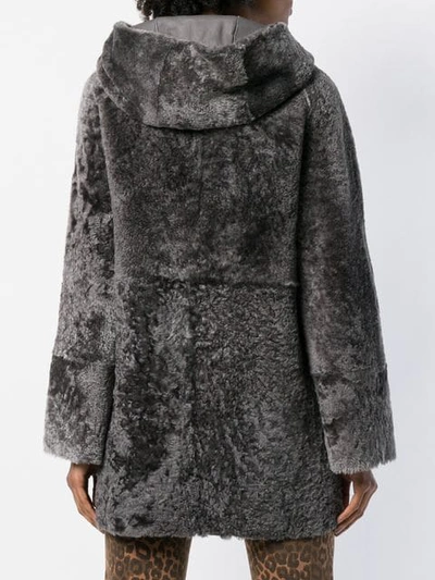 Shop Drome Hooded Fur Coat In Grey