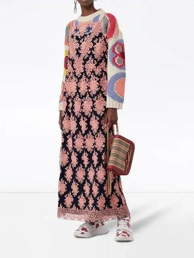 Shop Burberry Floral-embroidered Sleeveless Dress - Pink