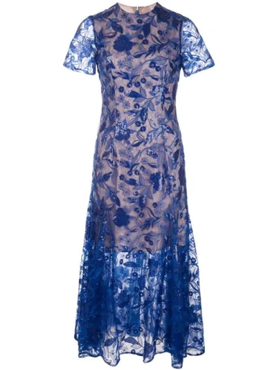 Shop Costarellos Sequin Embroidered Lace Dress In Blue