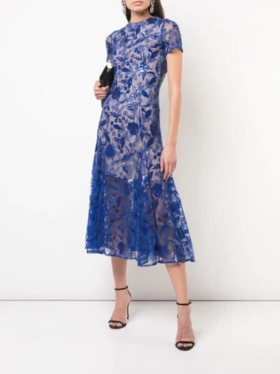 Shop Costarellos Sequin Embroidered Lace Dress In Blue